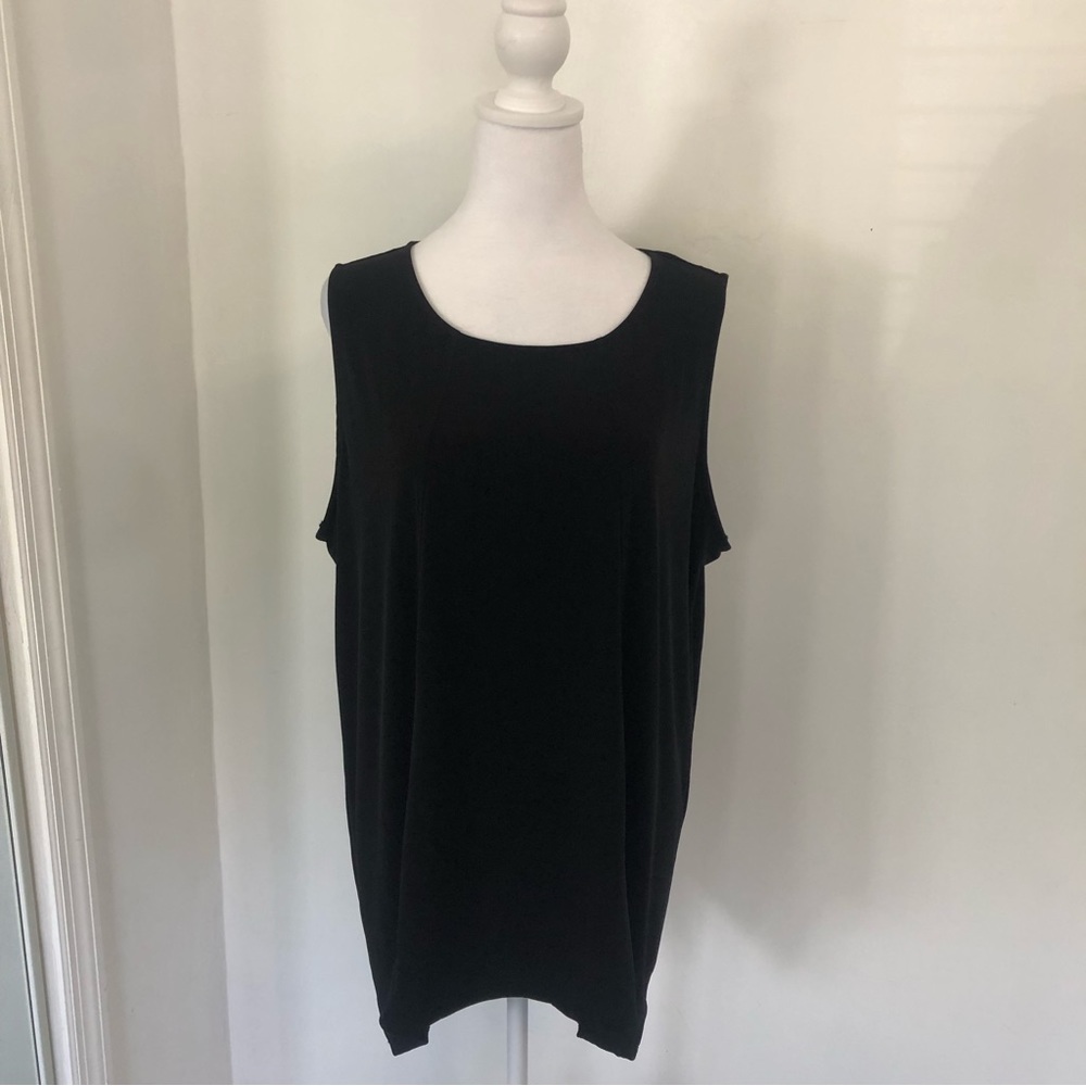 ELLEN TRACY Women Black Scoop Neck Sleeveless Stretch Top Sz XL Asymmetric